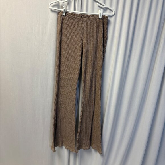 Xhilaration Brown Ribbed Flared Pants Womens Size Large Stretch Pull On Hippie - Picture 1 of 7